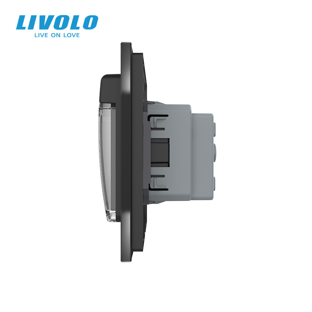 LIVOLO Електрична розетка вологозахисна з кришкою IP44 з заземленням, LIVOLO, чорна, скляна мат Коломыя - изображение 4