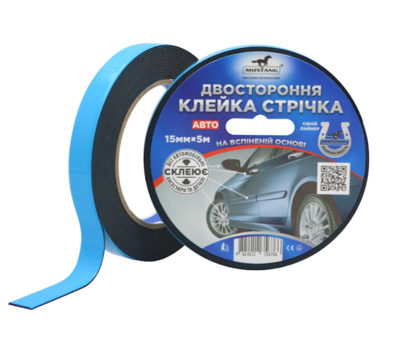 Стрічка двостороння спінена 15мм*5м Standart Мустанг Житомир