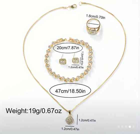 Подарочный набор для женщин Арабские цифры Сердценаручные часы браслет кольцо цепочка с кулоном и серьги золотистый Киев