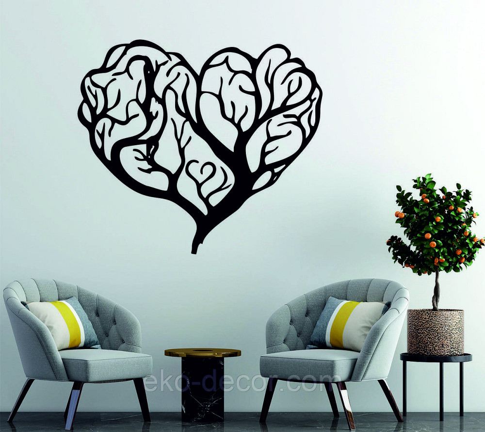 Декоративное настенное Панно «Дерево сердце» Декор на стену 70*61 см, Черный Киев - изображение 1