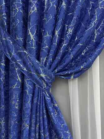 Комплект готових штор VR-Textil Льон мармур Royal Touch № 2003ш Синій 200х270 см 2 шт (32-479) Київ