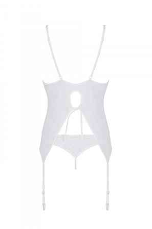 Корсет із пажами, трусики з ажурним декором та відкритим кроком Passion URSULA CORSET S/M, white Sex Aura Київ