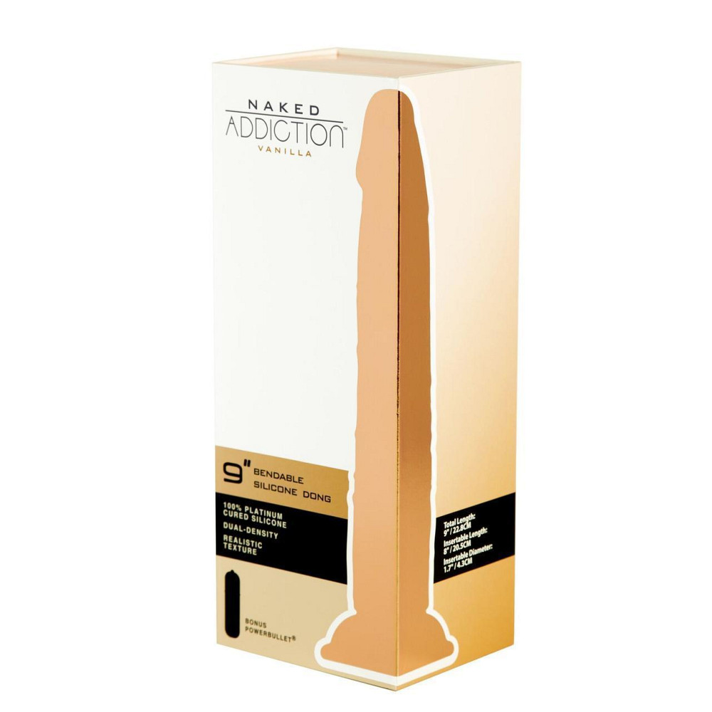 Фалоімітатор Naked Addiction — 9″ Silicone Dual Density Bendable Dildo Vanilla, віброкуля в подаруно Sex Aura Київ - фото 9