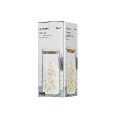 Емкость для сыпучих продуктов Ardesto Fresh квадратная, стекло, бамбук 1000 мл (AR1310BLS) Винница - изображение 2