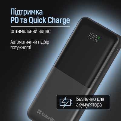 Батарея универсальная ColorWay 10 000 mAh PD/22.5W, QC/3.0, LCD, Black (CW-PB100LPB3BK-PDD) Винница - изображение 6