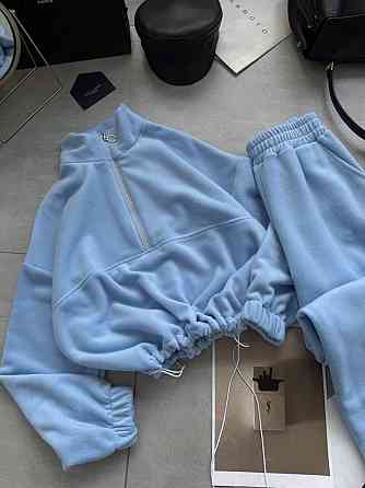 Женский теплый повседневный костюм двойка турецкий двусторонний флис полар Голубой Одесса