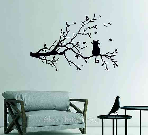 Декоративное настенное Панно «Кот на ветке», Декор на стену 90*59 см, Черный Киев