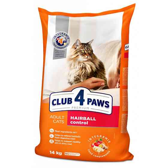 Полнорационный сухой корм CLUB 4 PAWS Премиум с эффектом вывода шерсти из пищеварительной системы, 14 кг Винница