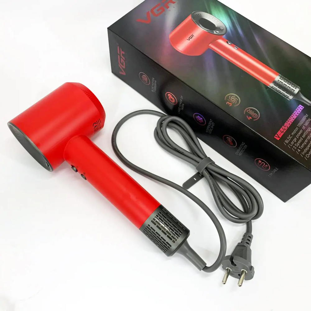 Фен професійний VGR V-445 (3 рівні обдування, 4 рівні температури) 1600W Червоний Київ - фото 7