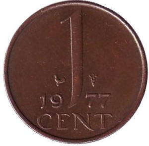 1 цент. 1977 год, Нидерланды. UNC Полтава - изображение 1