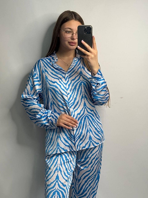 Женский шелковый костюм со штанами Голубой XL/2XL Харьков - изображение 5