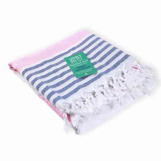 Полотенце пештемаль Lovely Svi хлопковое, пляжное, хамам, spa - XХL 100x180 см Pink/Blue Stripes Киев