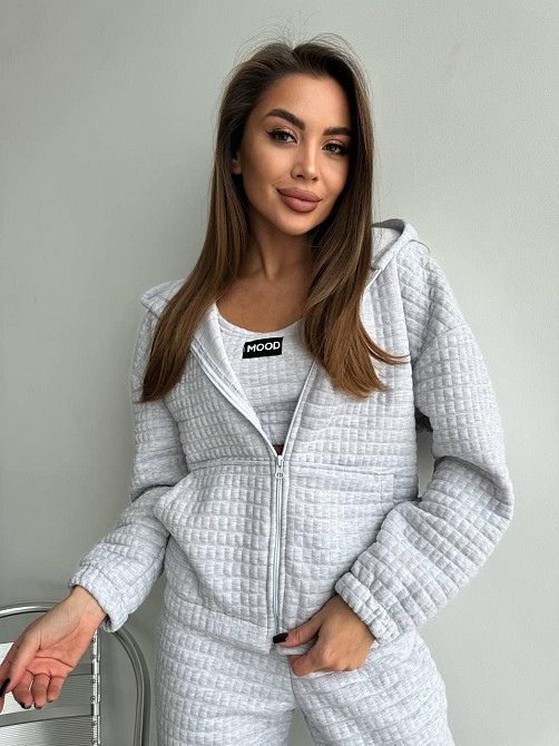 Жіночий прогулянковий костюм-трійка: кофта топ і штани Капітон Меланж, 46/48 Одеса - фото 6