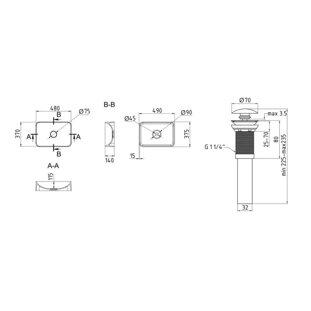 Комплект Qtap Tern: Раковина накладная прямоугольная 480х370х135 мм White + Донный клапан PU02 Киев - изображение 13
