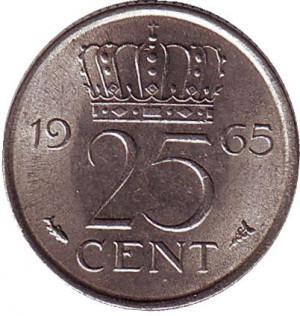 Монета 25 центов. 1965 год, Нидерланды. Полтава - изображение 1