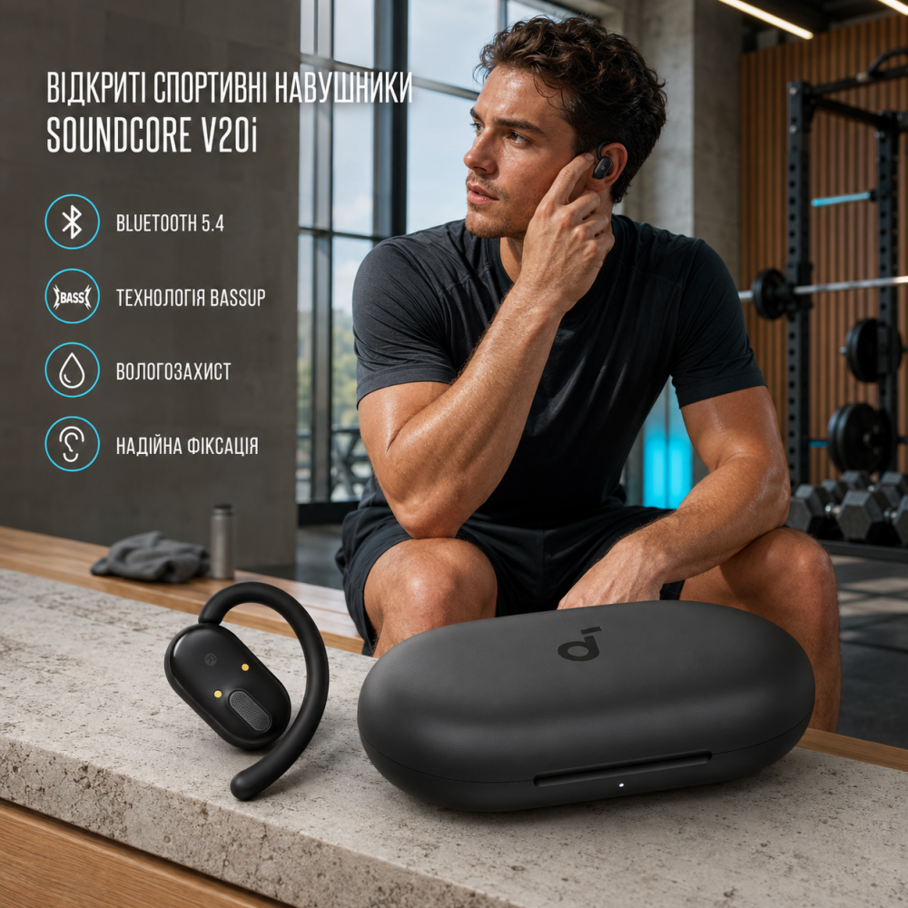 Беспроводные наушники Anker Soundcore V20i Black открытые Bluetooth 5.4 спортивные влагозащищенные наушники с BassUp Киев - изображение 10