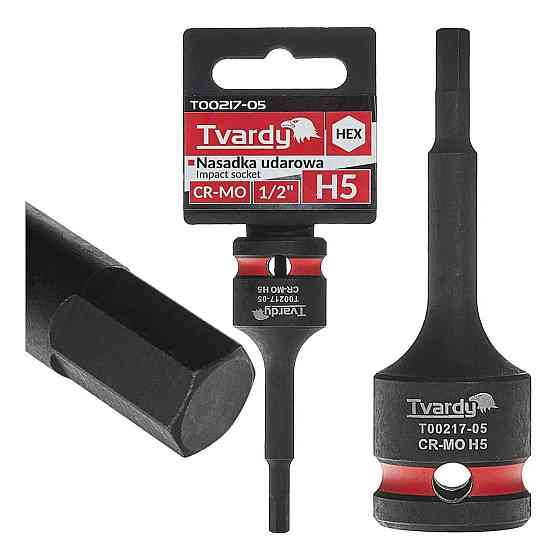 Головка ударна "Tvardy" з хром-молібденової сталі (Cr-Mo)  1/2"  Hex H5  довжиною  77мм Київ
