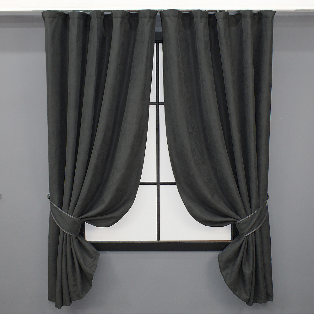 Комплект коротких штор VR-Textil Микровелюр Petek № 1495ш Темно-серый 140х170 см 2 шт (35-0209) Киев - изображение 1