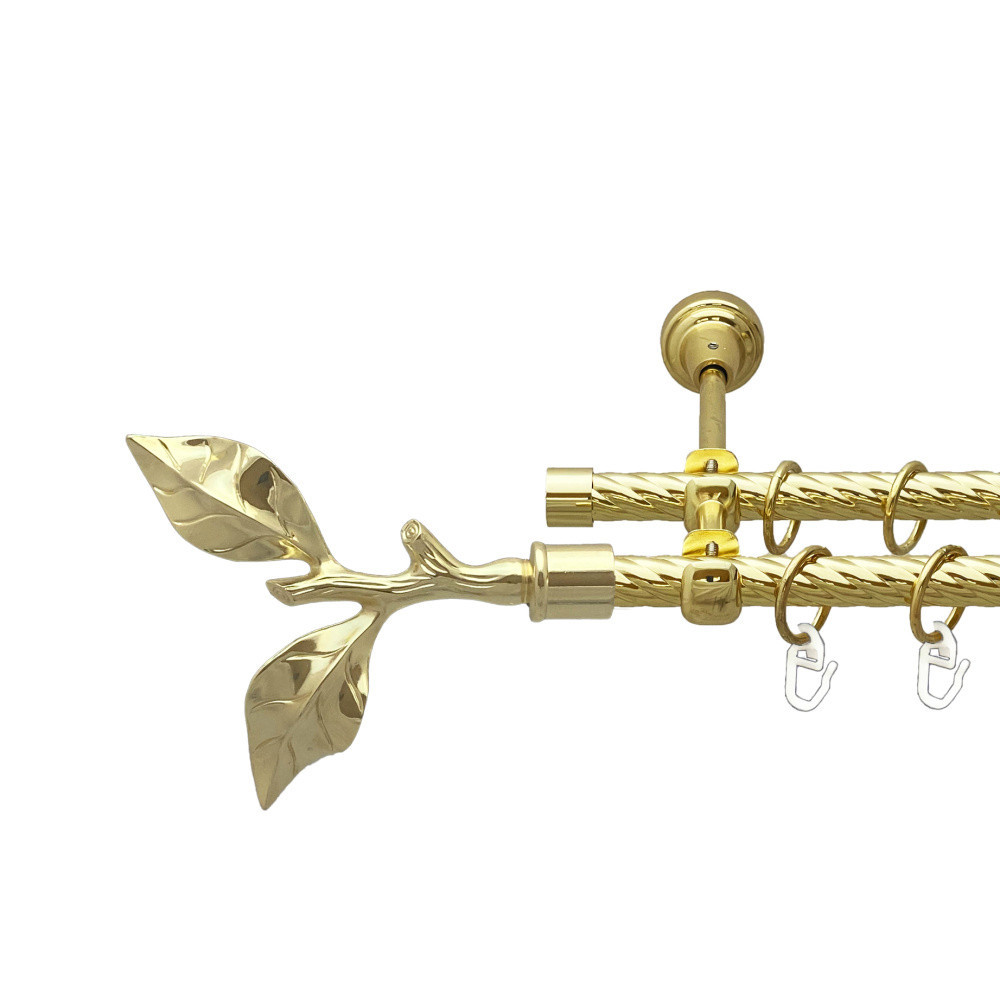 Карниз Orvit Листок Троянди металевий дворядний відкритий скручена труба кільце металеве Золото 16\16 мм 160 см (00-00024940) Львів - фото 1