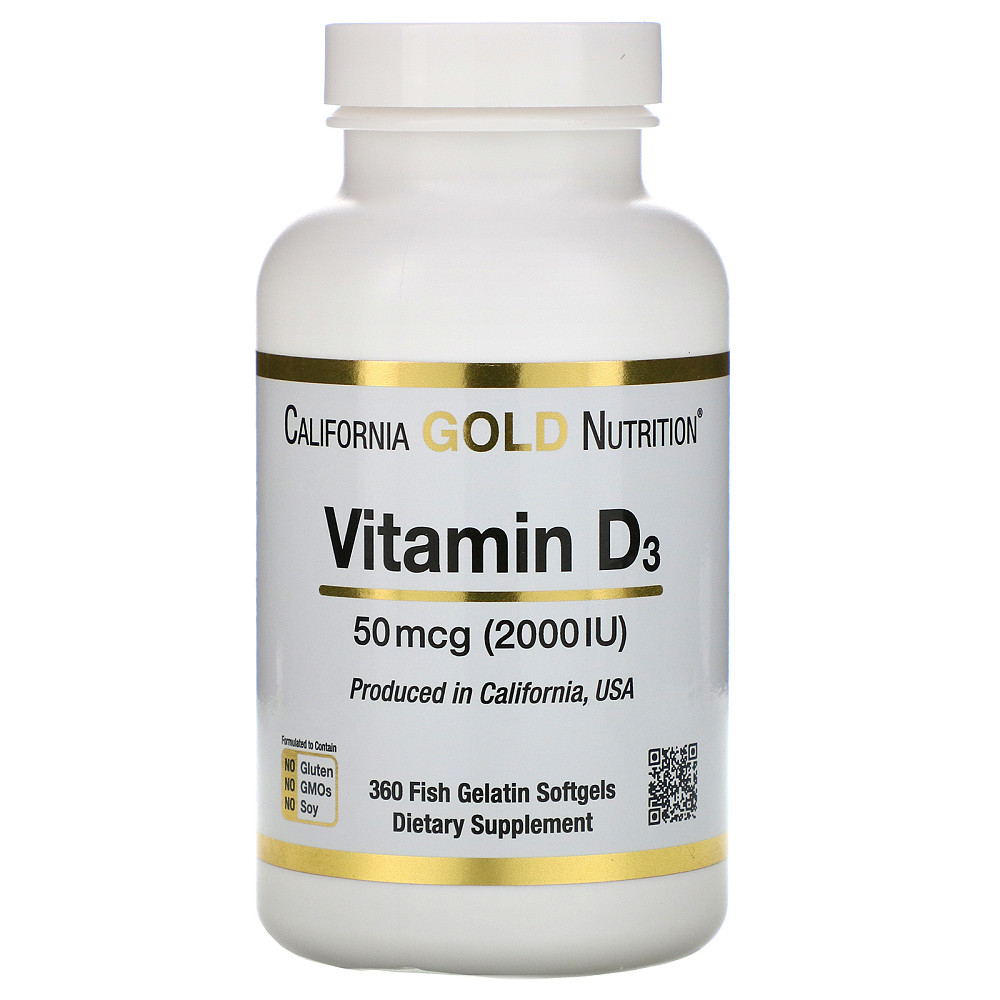 Витамин D3 California Gold Nutrition Vitamin D3 50 mcg (2000 IU) 360 Fish Gelatin Softgels Луцк - изображение 1