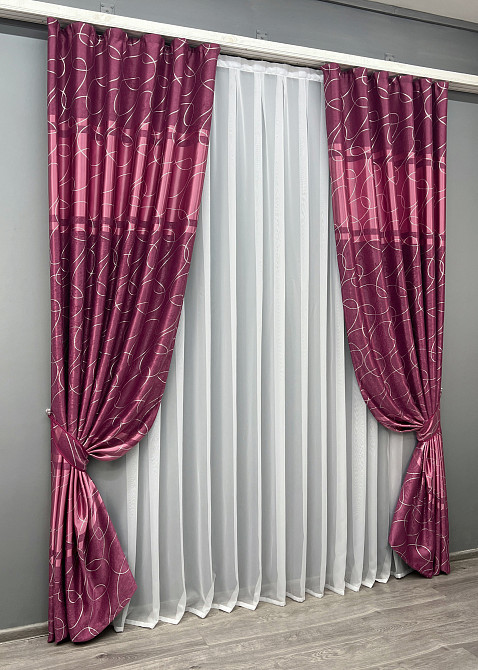 Комплект готовых штор VR-Textil Софт Лиана № 1920ш Малиновый 100х270 см 2 шт (31-988) Киев - изображение 3