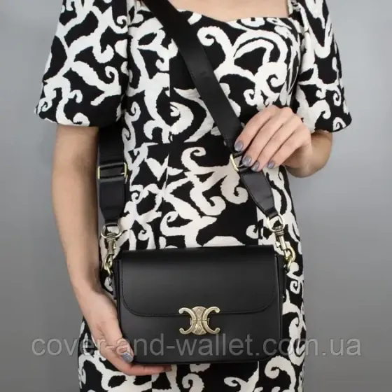 Жіноча сумка крос-боді в стилі селін з гладкої шкіри чорного кольору Virginia Conti Київ