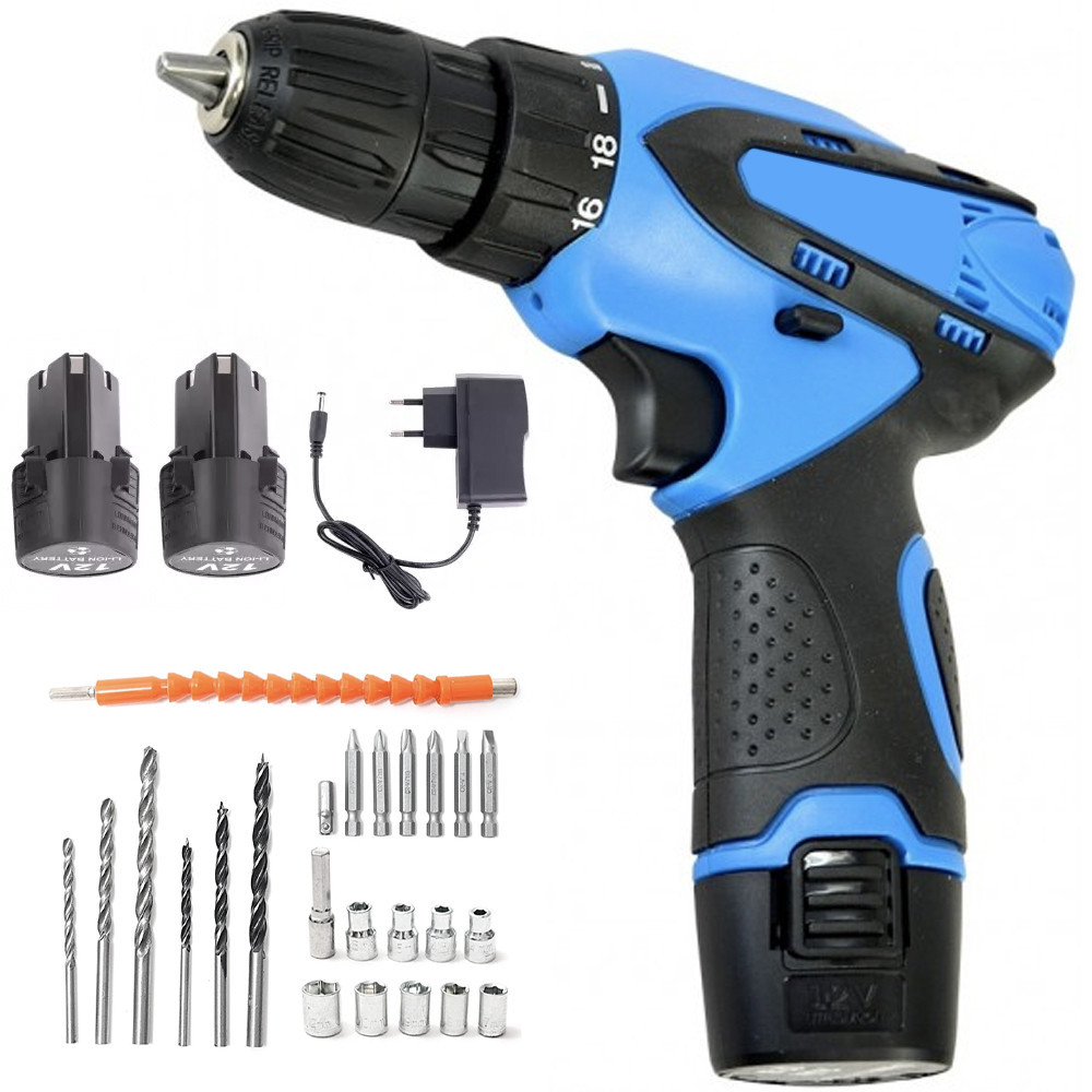 Шуруповерт 12V з набором біт та свердлів + 2 акумулятори в кейсі SBR Київ - фото 1