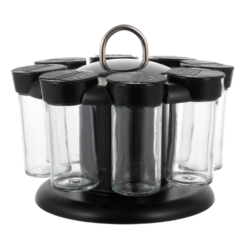 Набір для спецій 8шт з підставкою скло/пластик прозорий/чорний KAMILLE 7050 Житомир - фото 1