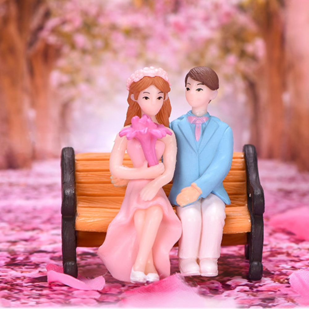 Набор декоративных фигурок Молодожены на скамейке для флорариума мини-сада кашпо микроландшафта рокария торта Розовый Одесса - изображение 1