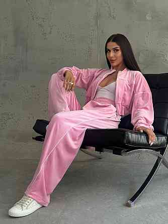 Стильний жіночий велюровий м'який костюм-двійка велюр плюш Рожевий, 44/46 Одеса