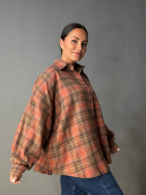 Сорочка жіноча A-N 8313 у клітинку оверсайз широка бавовняна, помаранчевий, one size Київ - фото 14