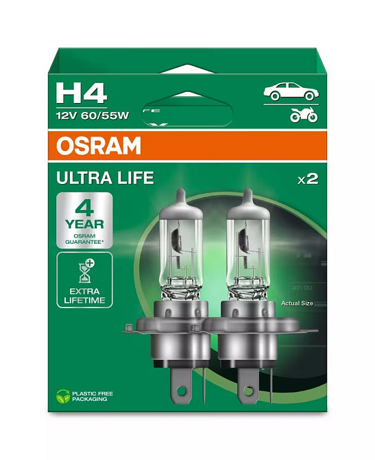 Комплект галогенових ламп OSRAM H4 64193ULT-2HB UltraLife 60/55W 12V P43t (2 шт) Харків - фото 2