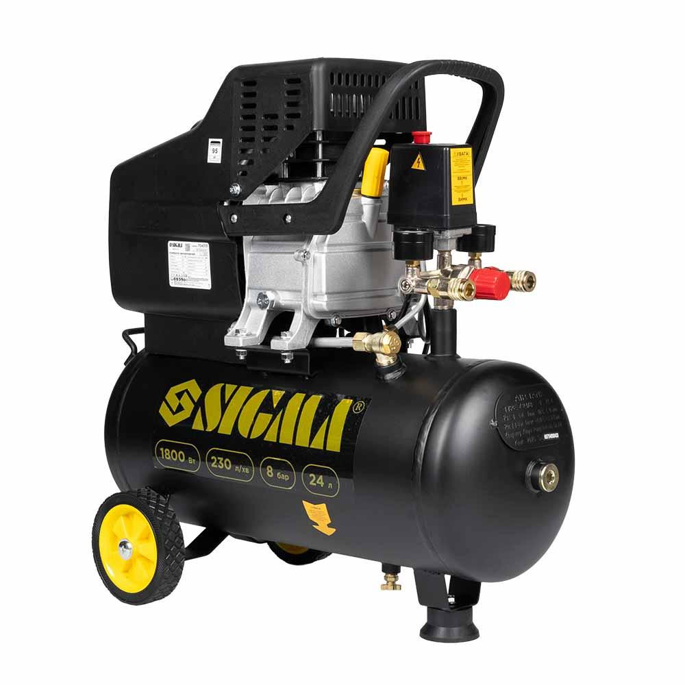 Компрессор одноцилиндровый 1.8кВт 230л/мин 8бар 24л (2 крана) SIGMA (7043131) Киев - изображение 1