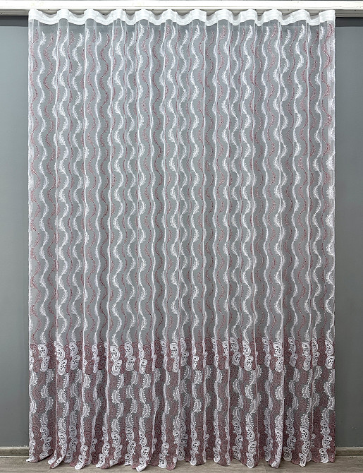 Тюль VR-Textil 1691т Органза с вышивкой Бордовый с белым 300х270 см (42-0732) Киев - изображение 2