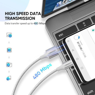 Дата кабель USB 2.0 AM to Type-C 1.5m 3.0A 18W US288 White Ugreen (60132) Винница - изображение 2