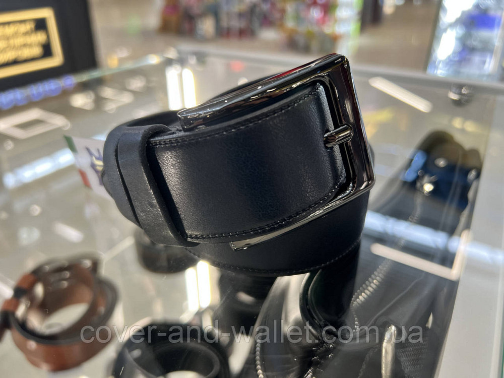 Широкий чоловічий ремінь з італійської шкіри синього кольору 40 мм PS Leather Київ - фото 5