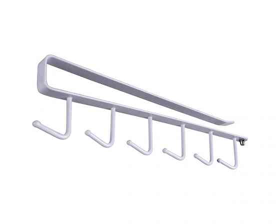 Вішалка на полку з 6 білими гачками для кухні чи одягу Київ