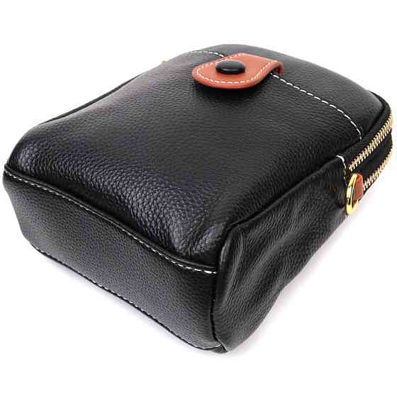 Удобная сумка трапеция для женщин из натуральной кожи Vintage 22269 Черная Киев