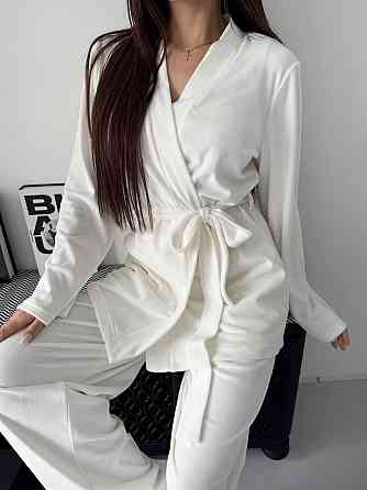 Жіночий стильний домашній костюм штани палаццо + кімоно, велюр Молочний, 42/44 Одеса