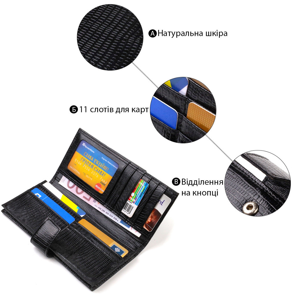 Тонкий гаманець для чоловіків з натуральної шкіри з тисненням CANPELLINI 21913 Чорний Київ - фото 4