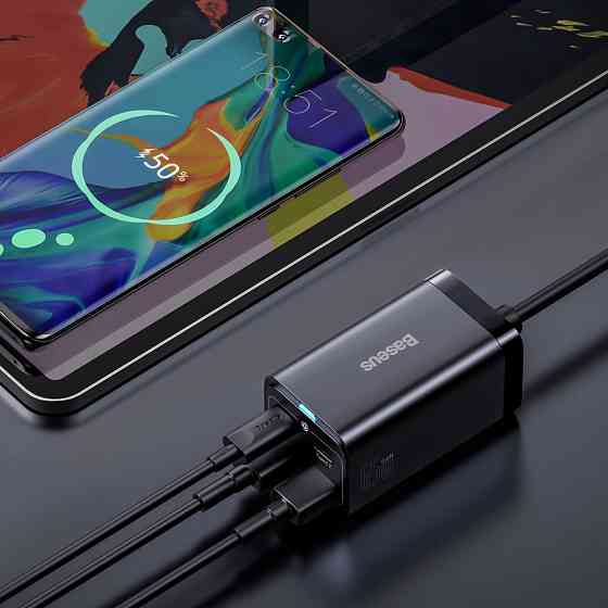 Сетевое зарядное устройство для Baseus GaN3 Pro 65W 2 Type-C+2 USB + Кабель Type-C to Type-C 100W (1м) черный Львов