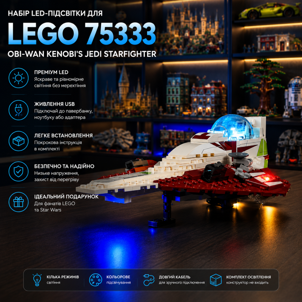 Набір LED-підсвітки для LEGO 75333 Obi-Wan Kenobi's Jedi Starfighter, USB, комплект освітлення (без конструктора) Київ - фото 6