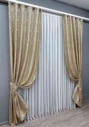 Комплект готових штор VR-Textil Жакард Magic № 1604ш Пісочний 145х270 см 2 шт (33-0574) Київ