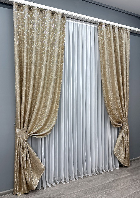 Комплект готових штор VR-Textil Жакард Magic № 1604ш Пісочний 145х270 см 2 шт (33-0574) Київ - фото 3