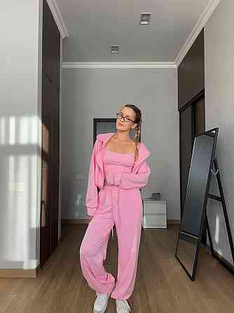 Жіночий прогулянковий костюм-двійка: кофта та штани двонитка LUX Рожевий, 46/48 Одеса