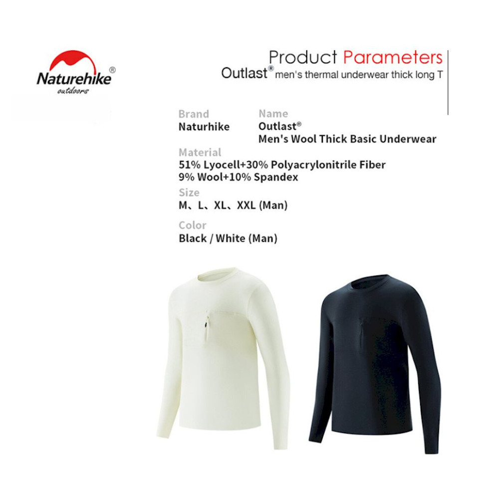 Термо-лонгслів чоловічий Naturehike NH22NY009, зима, розмір XXL, чорний Київ - фото 3