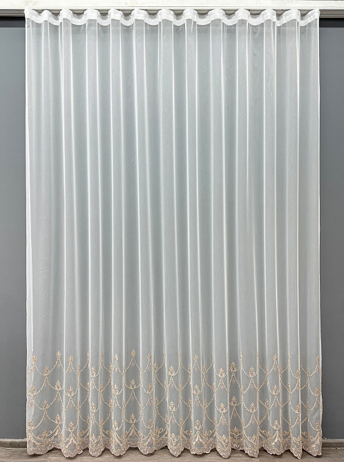 Тюль VR-Textil 1468т Фатин з вишивкою Молочний з пудровим 300х270 см (40-007) Київ - фото 2