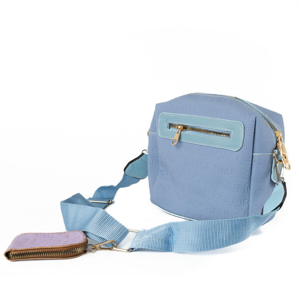 Сумка женская на молнии через плечо с плечевым ремешком и маленьким кошелечком, Голубой Каменец-Подольский - изображение 2