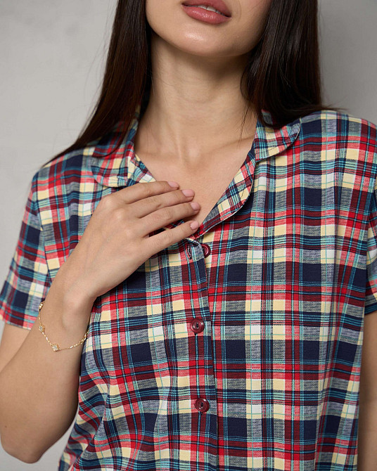 Женская пижама комплект рубашка+шортики - Клетка Nicoletta 60199 S Киев - изображение 7