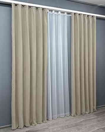 Комплект штор VR-Textil Микровелюр Petek 200х270 2шт и Тюль 500х270 1488ш-1153т Бежевый с белым 71-057/6 Киев